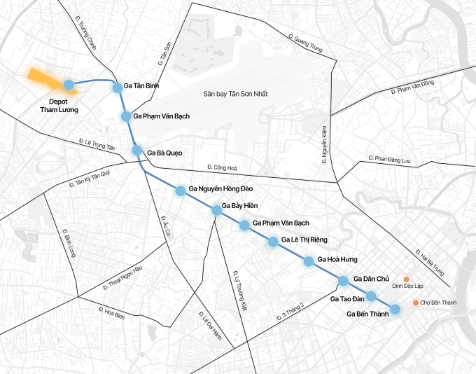 Hướng tuyến Metro Bến Thành - Tham Lương.